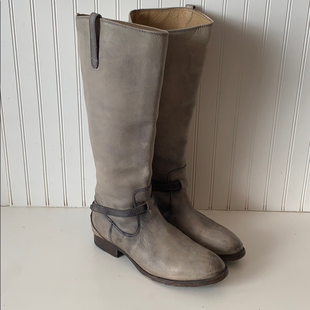 Frye tall grey distressed leather boots